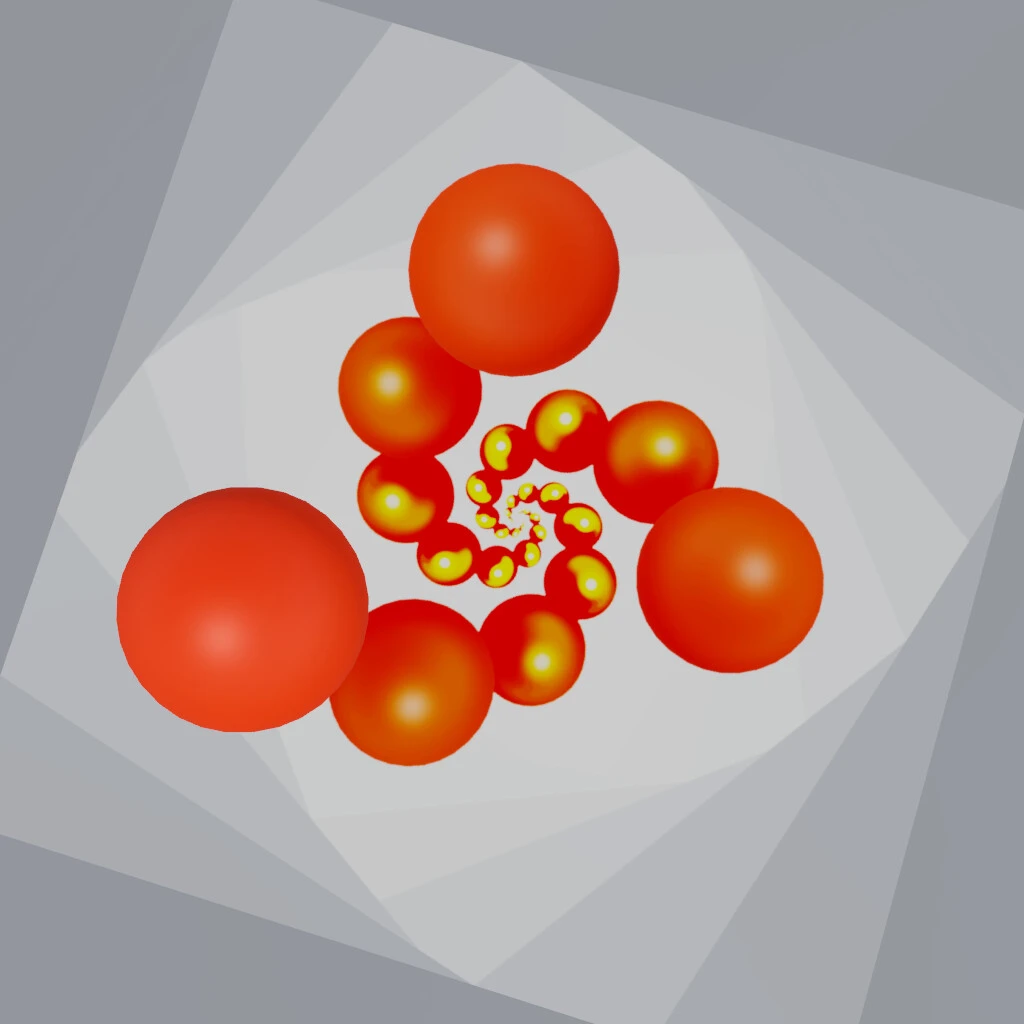 orange circles in a spiral shrinking to the center
